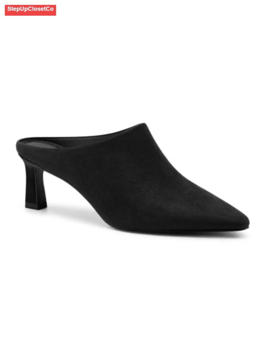 Womens Kitten Heels Mules Closed Pointed Toe Slip On Suede Work Dress Shoes